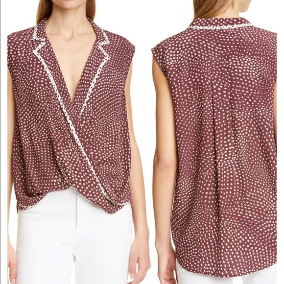 Rag & Bone Dean Wine &White Dots Sleeveless Blouse Size XS NWT - Picture 1 of 16